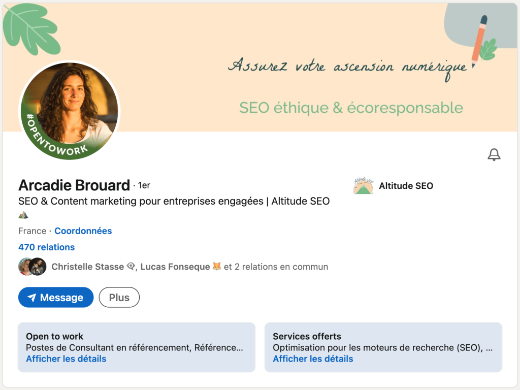 Profil LinkedIn d'Arcadie Brouard